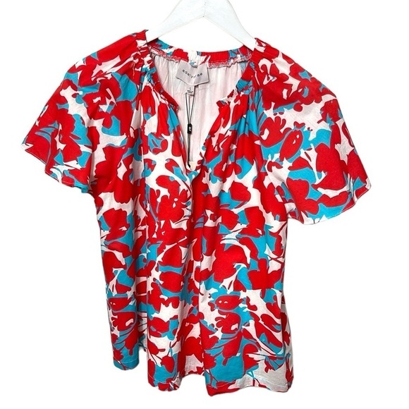 NWT Adelyn Rae Ailan Print Short Flutter Sleeve Top SZ L - Picture 2 of 5